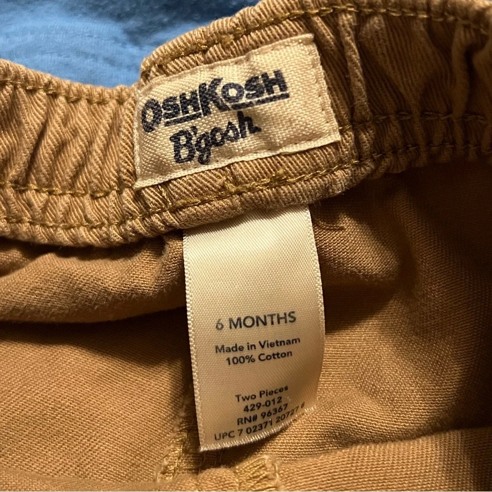 OshKosh B'gosh Blue & Tan Kids Dinosaur Print Matching Set 6 Months 100% Cotton